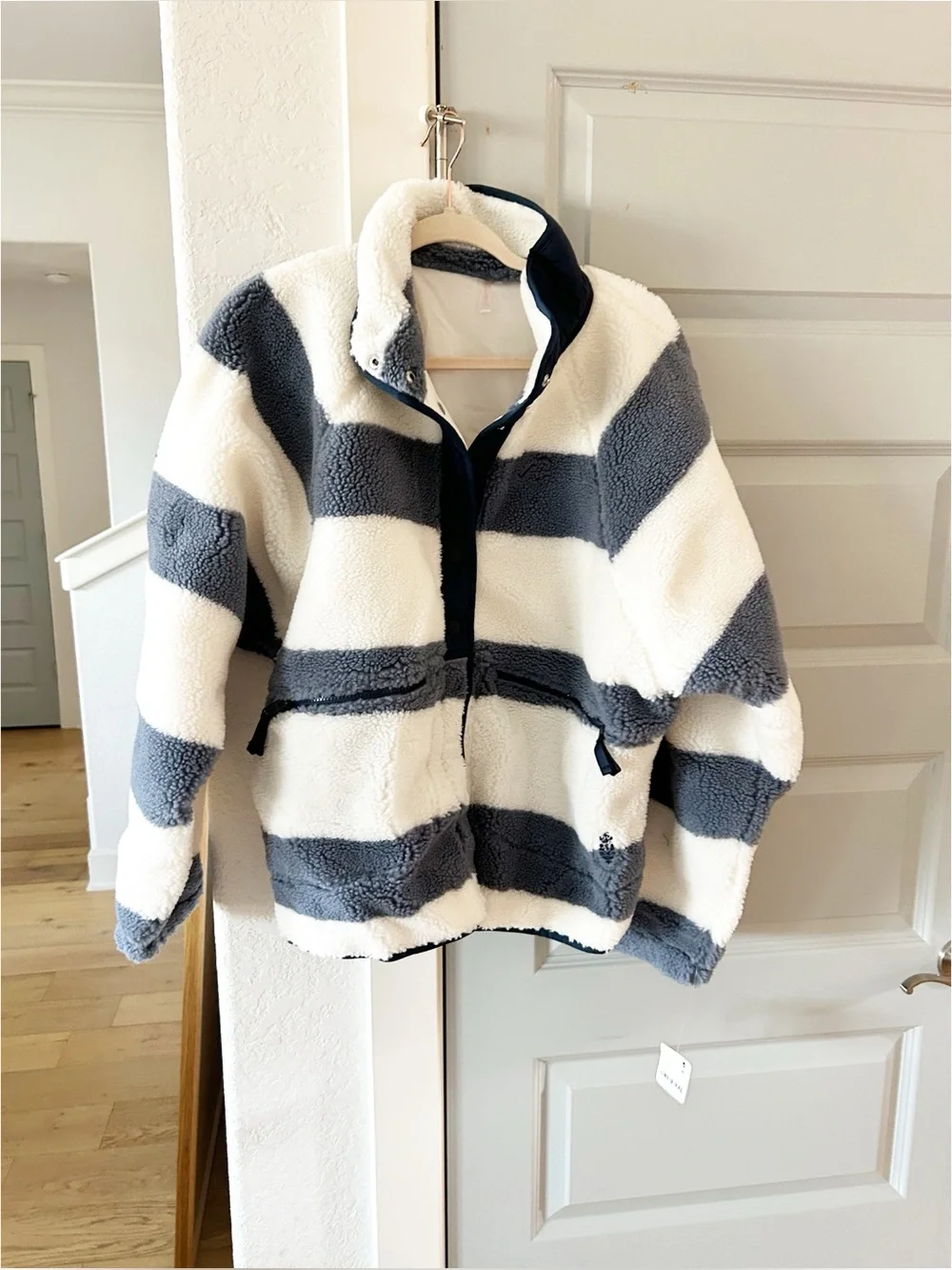 NWT Free People Rocky Ridge Sherpa Jacket Rugby Stripes